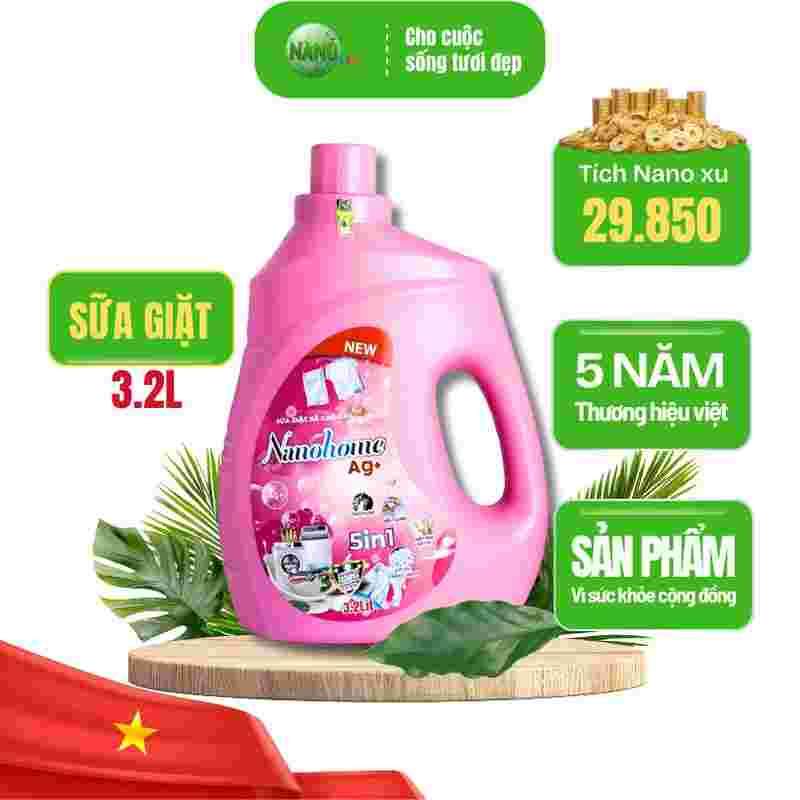 Sữa giặt cao cấp Nano Home Ag+  3.2L (Hồng - Dona)